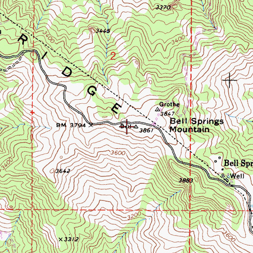 Topographic Map of Bell Springs Mountain, CA