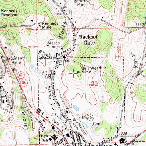 Topographic Map of Bell Weather Mine, CA
