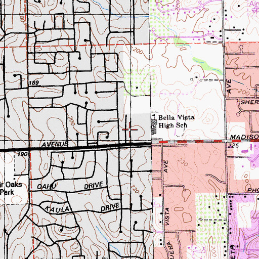 Topographic Map of Bella Vista High School, CA