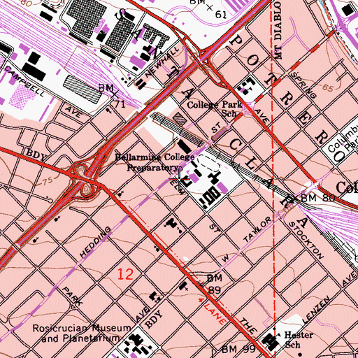 Topographic Map of Bellarmine College Preparatory School, CA