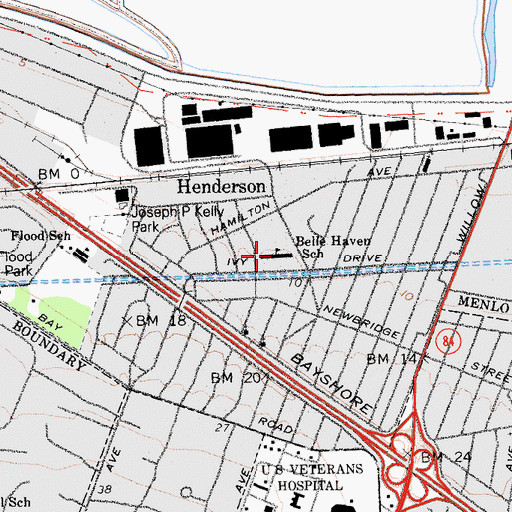 Topographic Map of Belle Haven Elementary School, CA