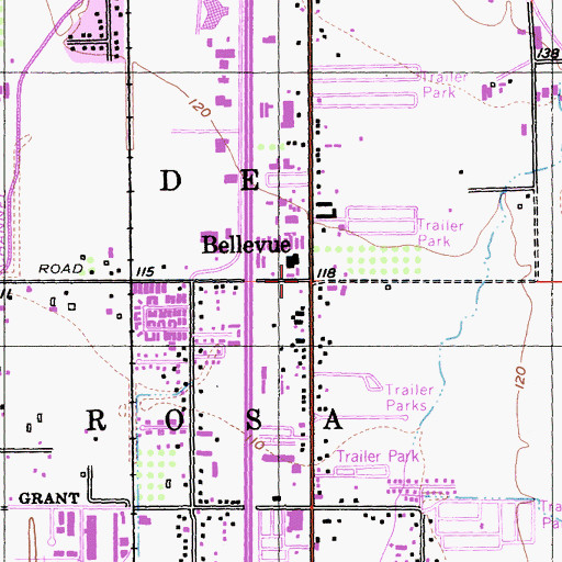 Topographic Map of Bellevue, CA