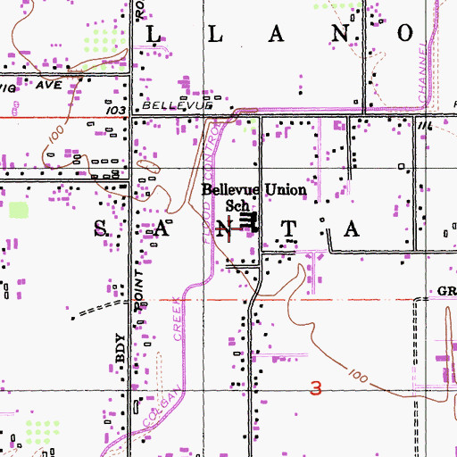 Topographic Map of Bellevue Elementary School, CA