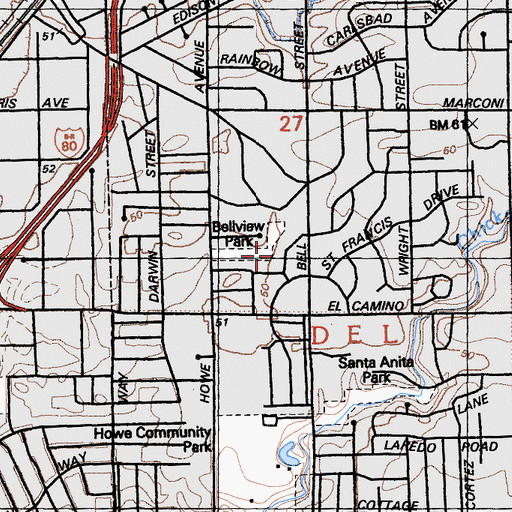 Topographic Map of Bellview Park, CA