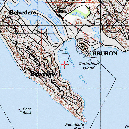 Topographic Map of Belvedere Cove, CA