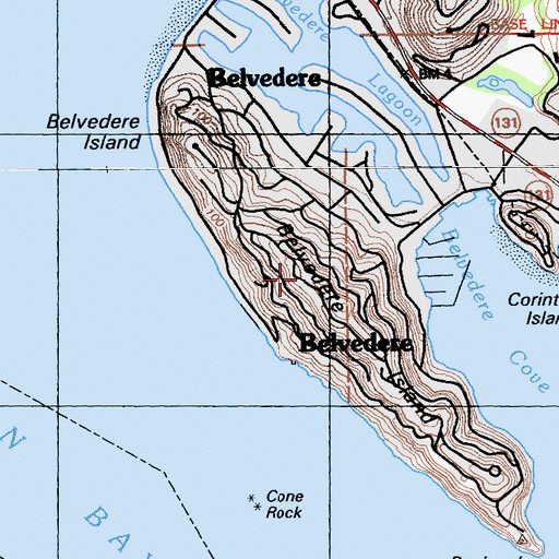 Topographic Map of Belvedere Island, CA