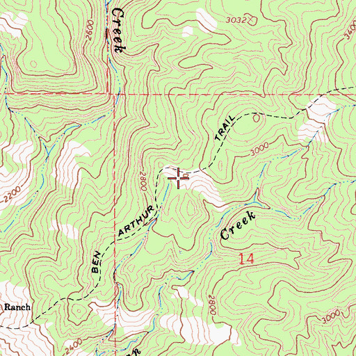 Topographic Map of Ben Arthur Trail, CA
