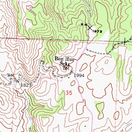 Topographic Map of Ben Hur School, CA
