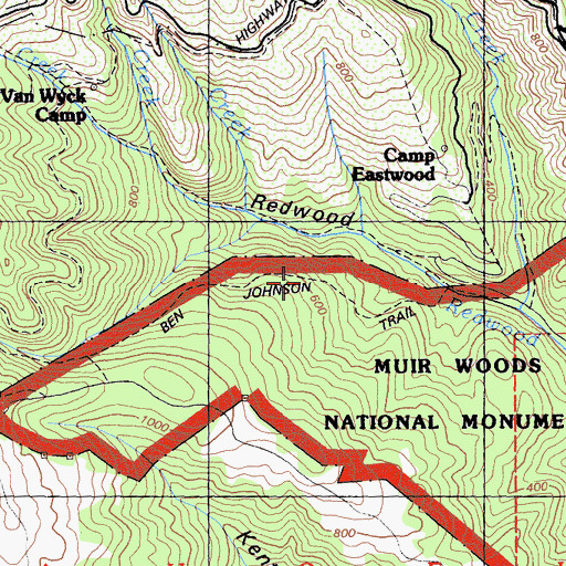 Topographic Map of Ben Johnson Trail, CA