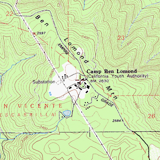 Topographic Map of Ben Lomond Mountain, CA