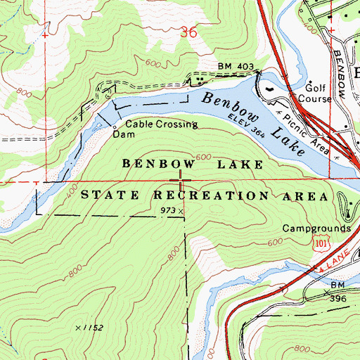 Topographic Map of Benbow Lake State Recreation Area, CA