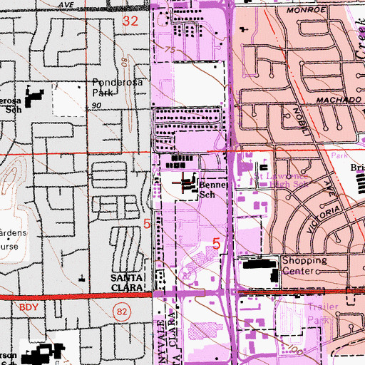 Topographic Map of Benne School, CA