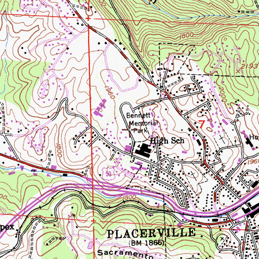 Topographic Map of Bennett Memorial Park, CA