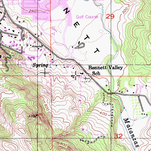 Topographic Map of Bennett Valley Union Elementary School, CA