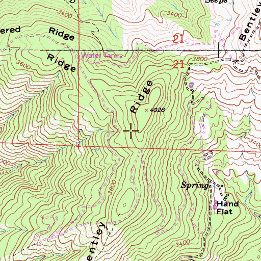 Topographic Map of Bentley Ridge, CA