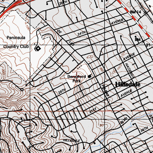 Topographic Map of Beresford Park, CA