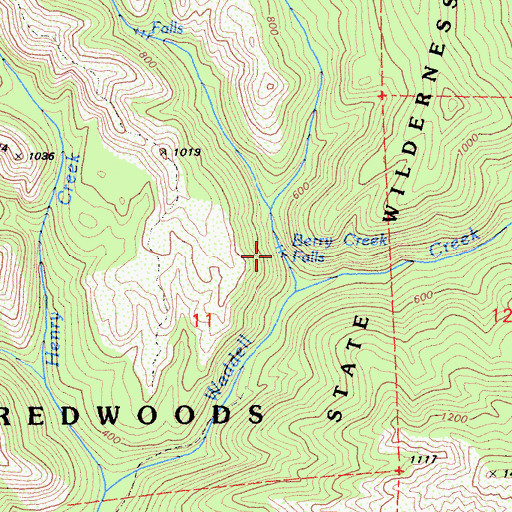 Topographic Map of Berry Creek Falls, CA