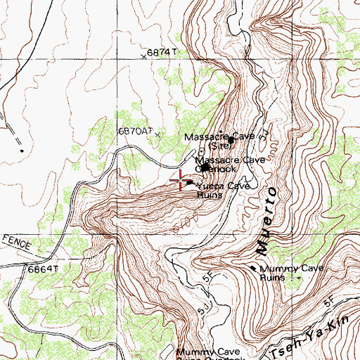 Topographic Map of Yucca Cave Ruins, AZ