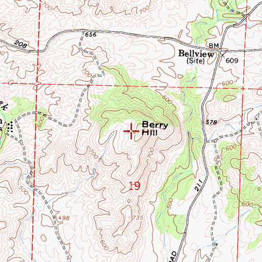 Topographic Map of Berry Hill, CA