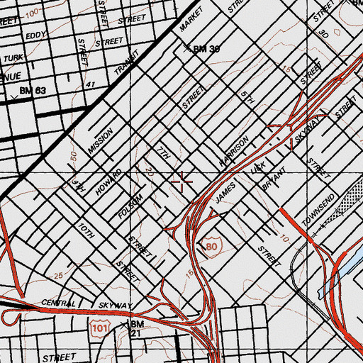 Topographic Map of Bessie Carmichael Elementary School, CA