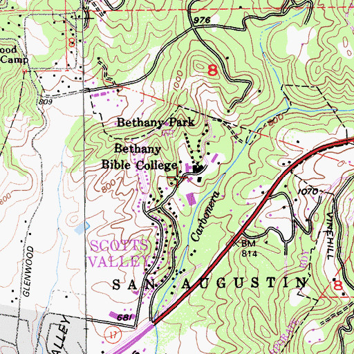 Topographic Map of Bethany University, CA