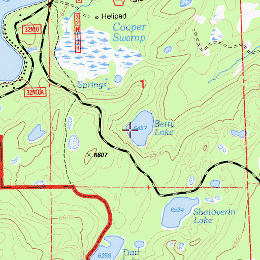Topographic Map of Betty Lake, CA