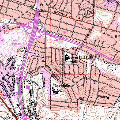 Topographic Map of Beverly Hills Elementary School, CA