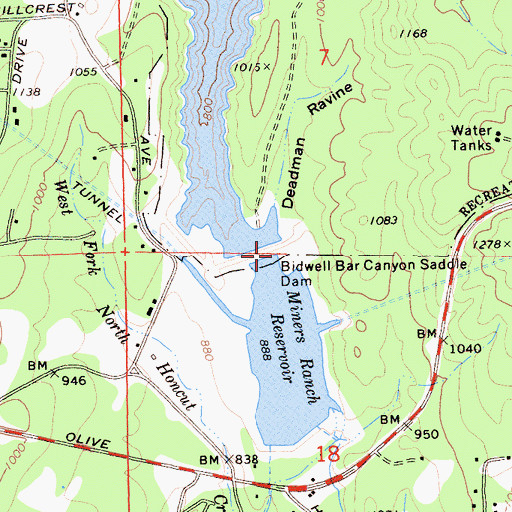Topographic Map of Bidwell Bar Canyon Saddle Dam, CA