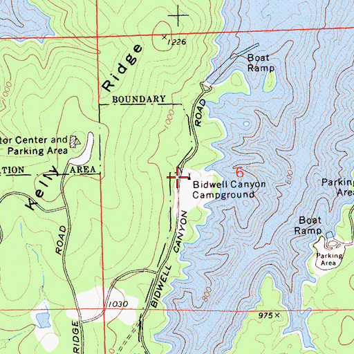 Topographic Map of Bidwell Canyon Campground, CA