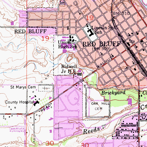 Topographic Map of Bidwell Elementary School, CA