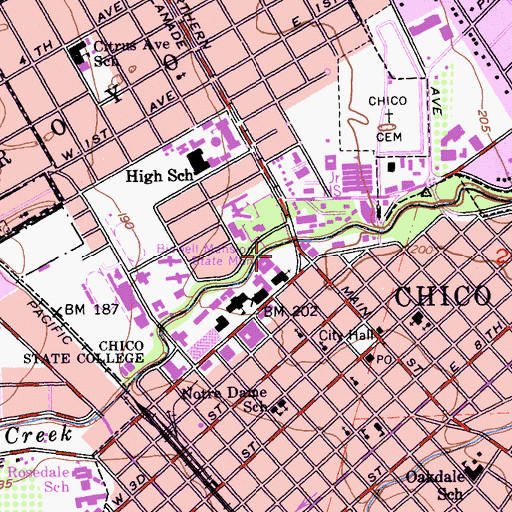 Topographic Map of Bidwell Mansion State Historic Park, CA