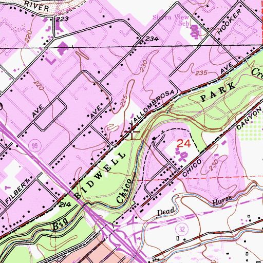 Topographic Map of Bidwell Park, CA