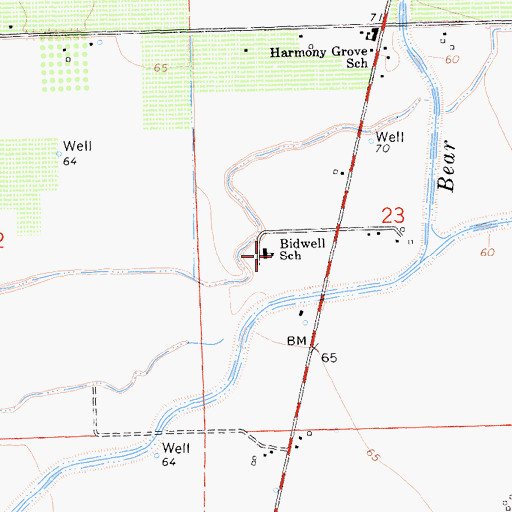 Topographic Map of Bidwell School, CA