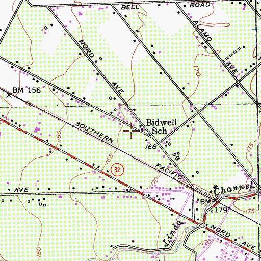 Topographic Map of Bidwell School, CA