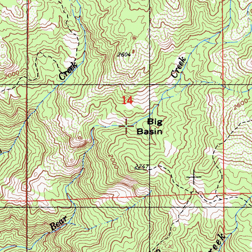 Topographic Map of Big Basin, CA