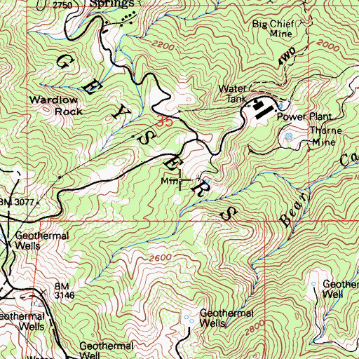 Topographic Map of Big Injun Mine, CA