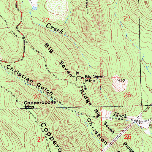 Topographic Map of Big Seven Mine, CA