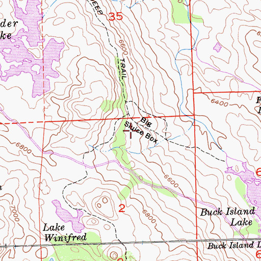 Topographic Map of Big Sluice Box, CA