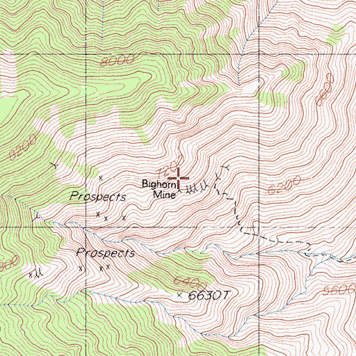Topographic Map of Bighorn Mine, CA
