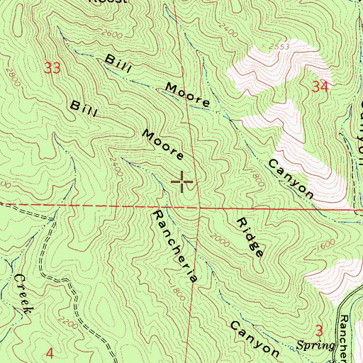 Topographic Map of Bill Moore Ridge, CA