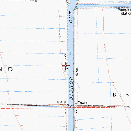 Topographic Map of Bishop Cut, CA