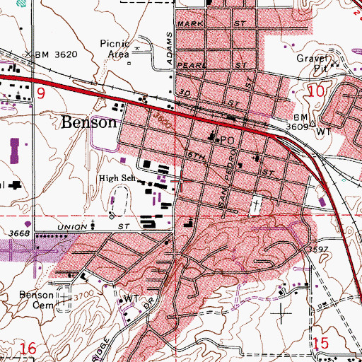 Topographic Map of Benson City Hall, AZ