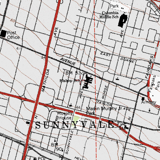 Topographic Map of Bishop Elementary School, CA