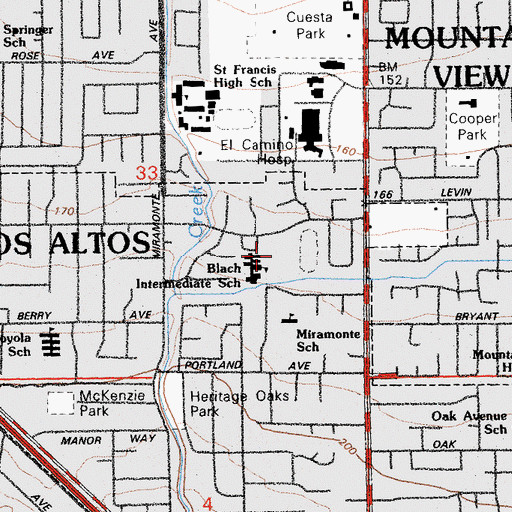 Topographic Map of Georgina P Blach Intermediate School, CA