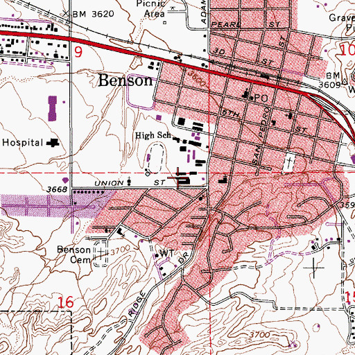 Topographic Map of Benson Elementary School, AZ