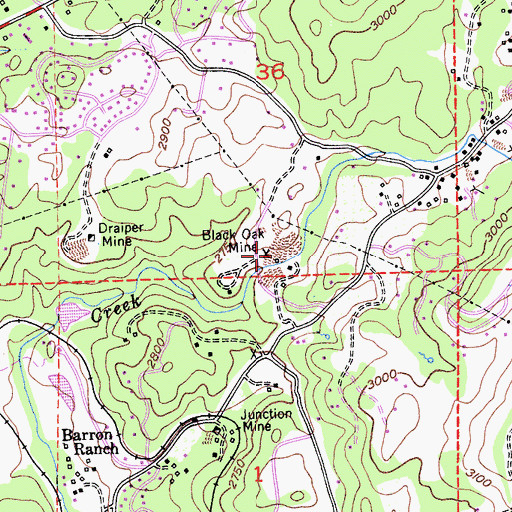Topographic Map of Black Oak Mine, CA