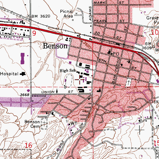 Topographic Map of Benson Middle School, AZ