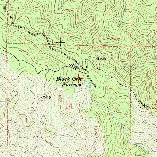 Topographic Map of Black Oak Springs, CA