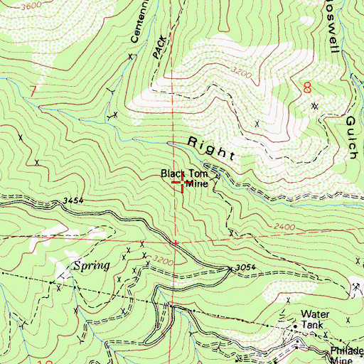 Topographic Map of Black Tom Mine, CA