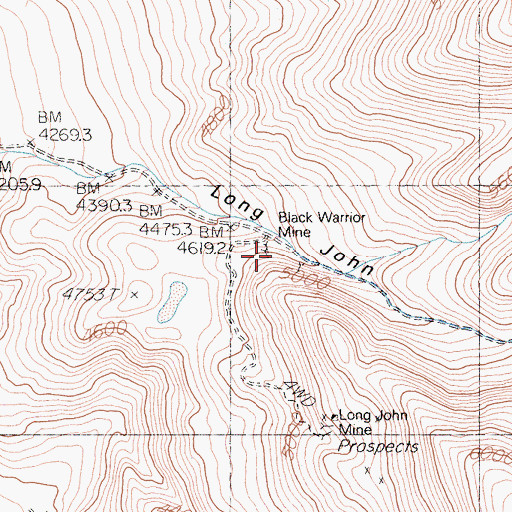 Topographic Map of Black Warrior Mine, CA